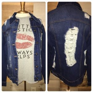 Distressed jean jacket